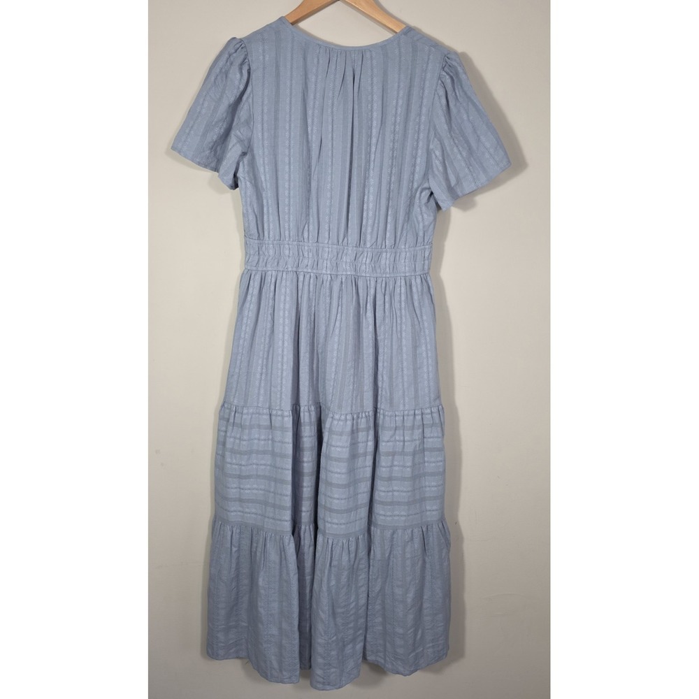 BTFBM Women's Light Blue Cotton Tiered Midi Dress Puff Sleeve Lined Size L NWT - Picture 4 of 15